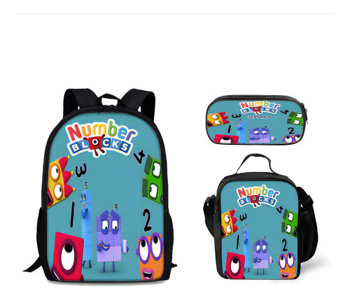 Mochila Digital Numberblocks Student Schoolb Color 004 Diseño De La Tela Three-piece Backpack