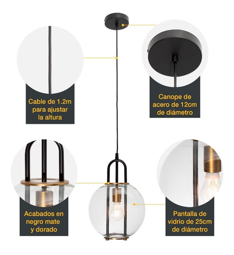 Imagen 5 de 8 de Lámpara Colgante Moderno Negro Bronce 60w E27 1 Luz