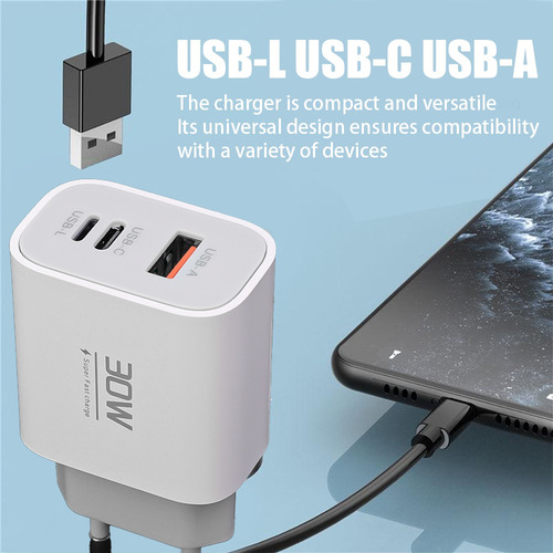 Adaptador De Cargador Usb Tipo C De 30 W, Enchufe Británico,