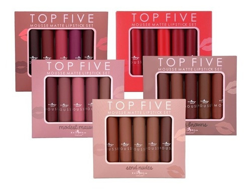 Set 5 Labiales Mate Mousse Top Five Italia Deluxe Original