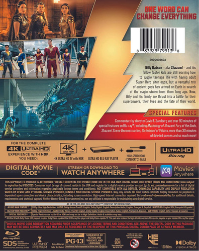 4K Ultra HD + Blu-ray Shazam Fury Of Gods / Shazam 2 La Furia De Los Dioses