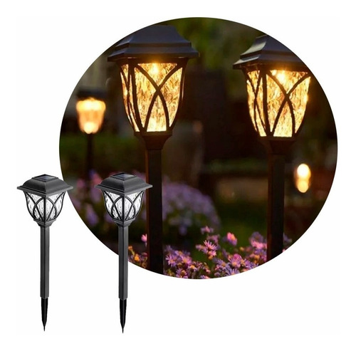 Faroles Exterior Lampara Led Solar Cálida Jardín Estaca X2 Color Negro