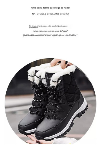 Botas Femininas De Neve Com Forro De Pelúcia, À Prova D'água
