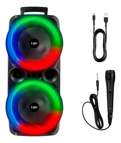 Parlante T-go Bangkok Torre Doble 4600wts  Subwoofer 8 X 2 Bluetooth Manija Portátil Puerto Usb Plug Radio Fm Luces Led