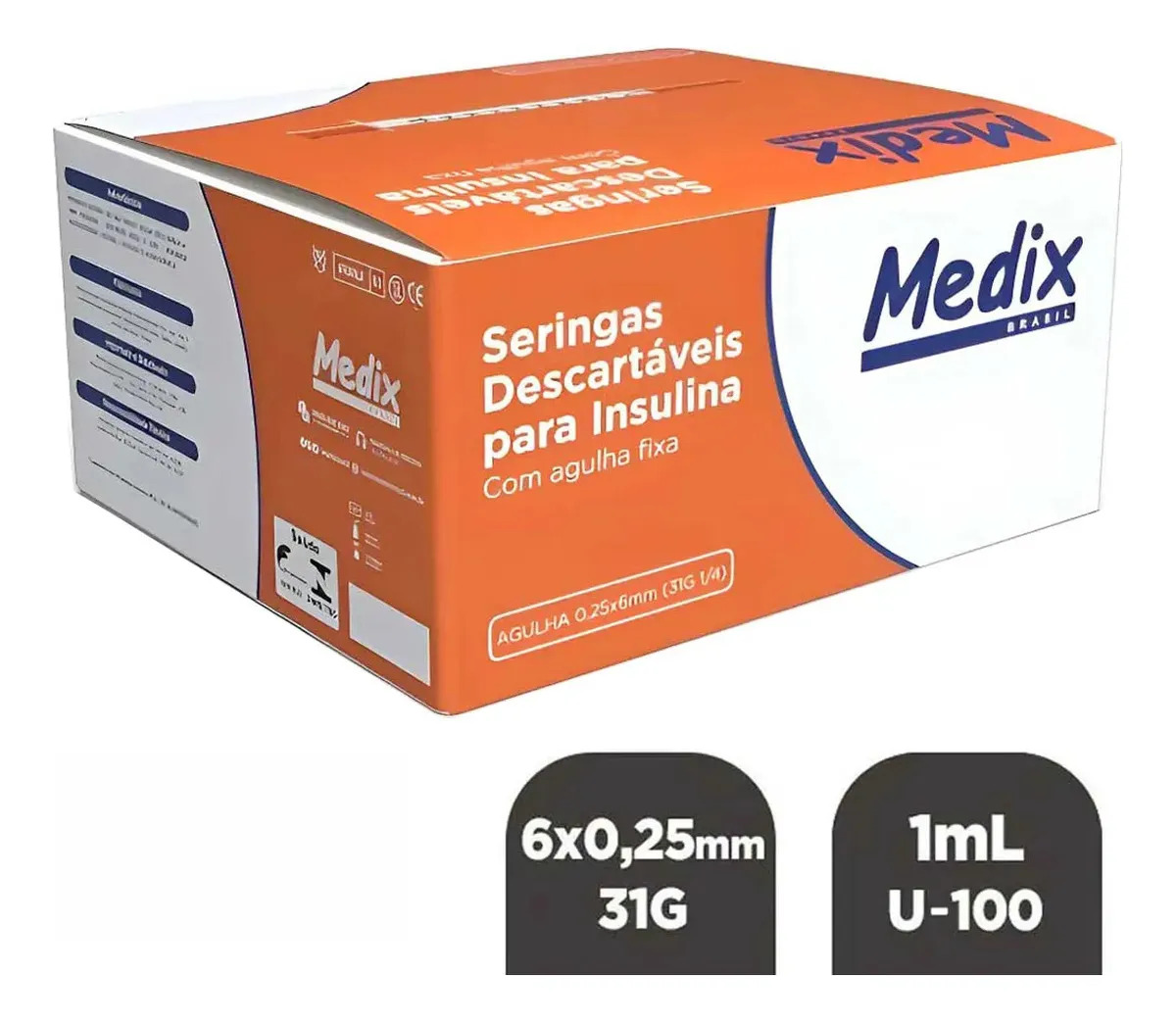 Seringa Agulha Insulina Botox 1ml 31g 6x 0,25mm Cx 100 Un 1 Ml