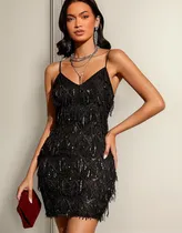 Comprar Vestido Flecos Negro Brillos Fiesta