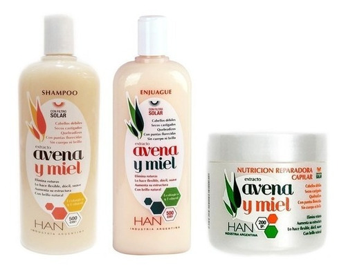 Shampoo + Acondicionador + Baño De Crema Han Avena Y Miel  