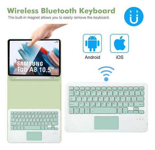 . Estojo/teclado+mouse+caneta P/galaxy Tab A8 10.5 Verde .