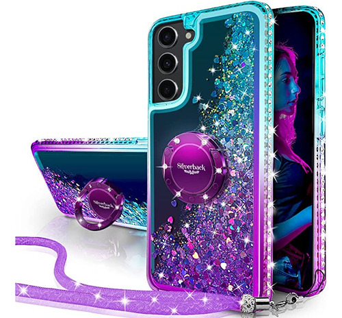 Funda Con Glitter Y Correa Samsung Galaxy S22 Plus Purpura