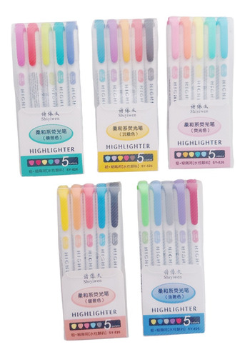 Kit De 5 Sets Marcatextos Highlighter Shiyiwen Doble Punta