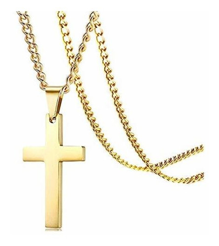 Collar Cruz Religiosa Acero Inoxidable Bañado Oro 18k
