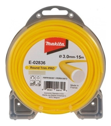 Hilo P/ Desbrozadora Nylon Redondo 3 Mm X 15m Makita E02836 Color Amarillo