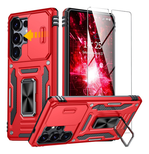 Funda Uso Rudo Cámara Para Galaxy S25 Ultra Carcasa+mica Rojo Samsung Galaxy S25 Ultra