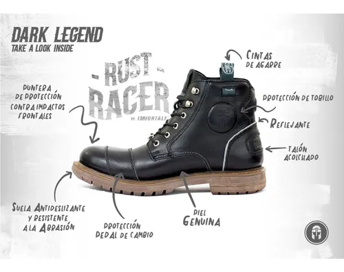 Botas Para Moto Immortale Rust Race Dark Legend Negro
