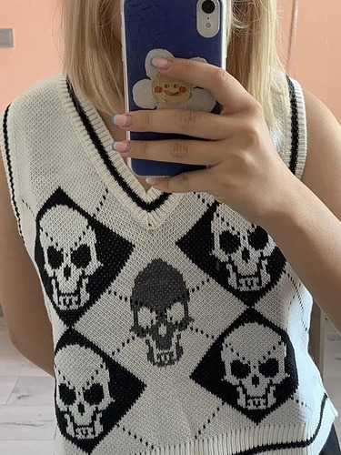 Suéter De Punto De Halloween Con Cuello En V Para Chaqueta T