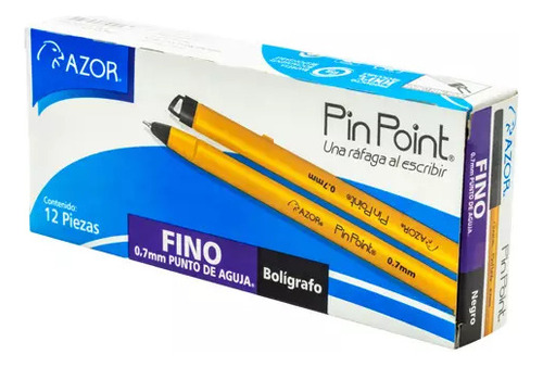 Pluma Punto Fino Pin Point 0.7 Mm Caja Con 12 Pzas Amarillo Negro