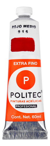 Pintura Acrílica Profesional Línea 900 Politec 60ml Color Rojo Cadmio Medio No 916