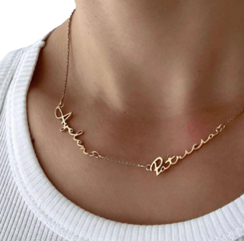 Collar Con Doble Nombre Enchapado En Oro Para Regalo Mujer