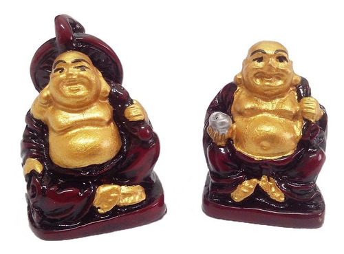 Imagem 7 de 8 de Estatueta Buda Em Resina Vinho Com 6 Pçs 3,5cm Novo