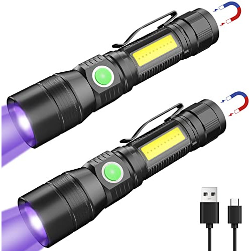 Cosoos Paquete De 2 Linternas Uv Negras, Luz Uv Recargable P