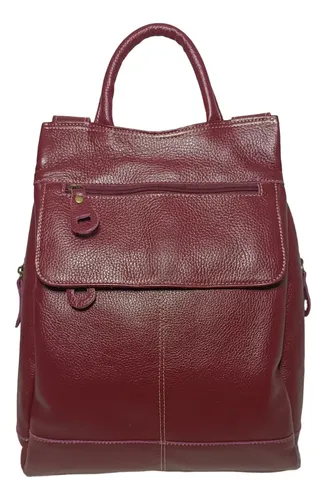 Mochila De Couro Legítimo Antifurto Feminina Bordô