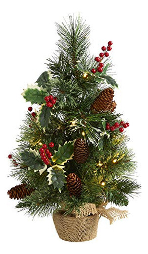 18in. Mixed Pine Artificial Christmas Tree With Holly B...