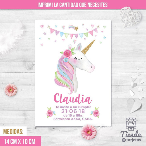 Imagen 3 de 4 de Diseño De Invitación Digital + Imprimible - Unicornio