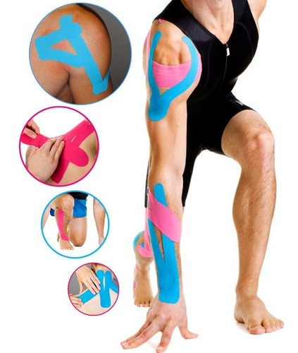 Fita Elástica Adesiva Sports Kinesio Tape Bandagem Rosa Azul