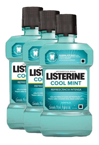 Kit Com 3 Antissépticos Bucal Listerine Cool Mint 250ml