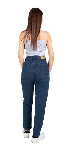 Jean Pantalon Mujer Mom Rigido Tiro Alto
