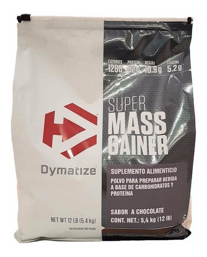 Suplemento en polvo Dymatize Super Mass Gainer carbohidratos sabor rich chocolate en bolsa de 5.4kg