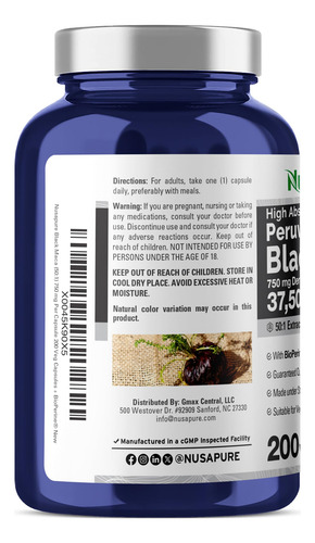 Nusapure Extracto De Maca Negra 750 Mg Vegano