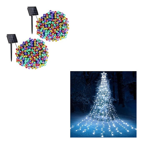 Paquete De 2 Tiras De Luces Solares De Navidad De 72 Pies 20