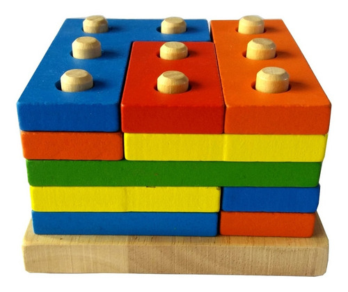 Juego Torre Geometrica Madera Didáctica Ingenio Romopecabeza