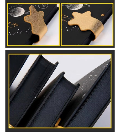 Libreta 100 H Negras Universo Estrellas Broche Magnético Estrellas Luna