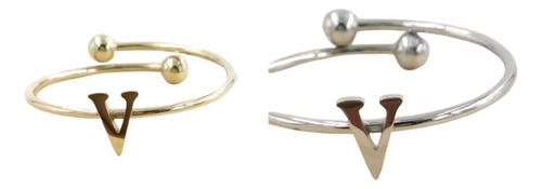 2 Uds De Anillos Con Inicial Acero Inoxidable Vie Or V Ajustable