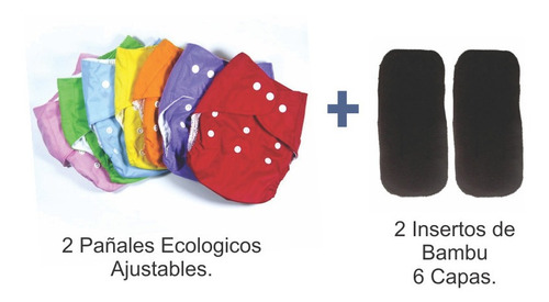 2 Pañales De Tela Ecologicos + 2 Insertos De 4 Y 6 Capas