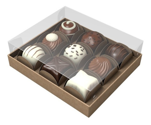 Imagem 1 de 4 de 50 X Caixa Brigadeiro P/ 9 Doces Gourmet Bombons - Kraft