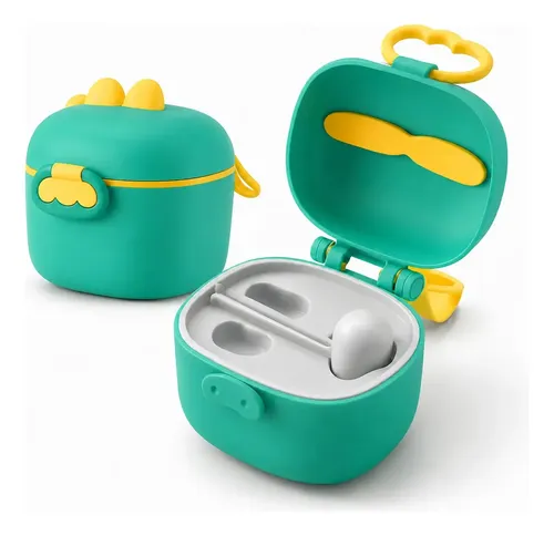 Porta Leite Em Pó Fórmula Com Colher Dosadora Bebê Infantil Verde