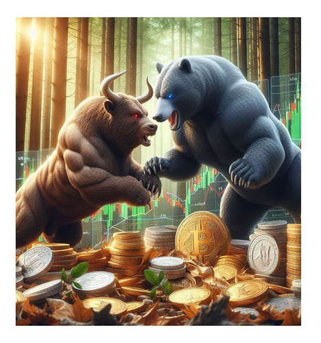 Vinilo 100x100cm Oso Toro Bull Bear Market Alcista Moneda