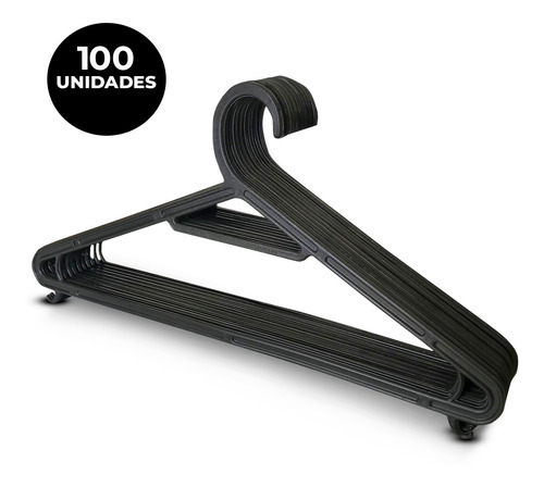 Cabide Adulto Kit 100 Unidades Atacado Pronta Cor Preto