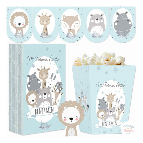 Kit Imprimible Animales Nórdicos Celeste Personalizado