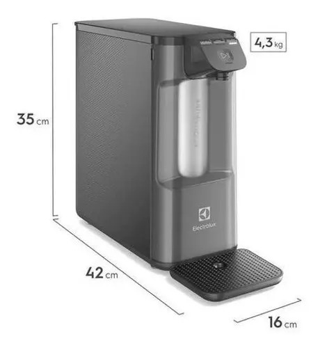 Purificador De Água Natural Fria E Gelada Eletrônico Placa Compacta Painel Touch Pure 4x PE12G Electrolux Cinza Grafite