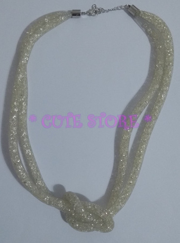 Colar Cristal Corda Nó Duplo Tela Transparente Com Cristais