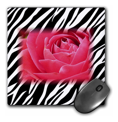 3drose Llc 8 X 8 X 0.25 Inches Mouse Pad, Pink Rose On Zebra