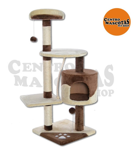 Rascador Can Cat Multiespacio Beige 112 Cm Gatos 3 Pisos