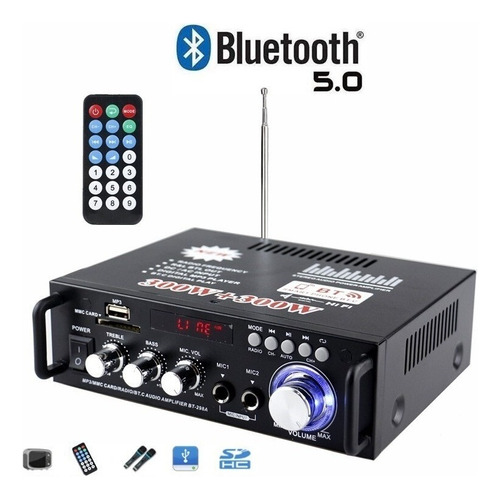 Miniamplificador Bluetooth Usb P/radio Fm Auxiliar 2canales