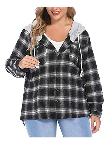 N Women Jacket Hoodie Camisa De Franela A Cuadros Talla Gran