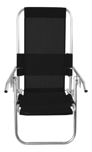 Cadeira De Praia Aluminio Reclinável Alta 5 Posições Cor Preto