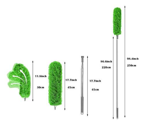 Cepillo Para Canalón Poste Telescópico De 45 Cm A Verde